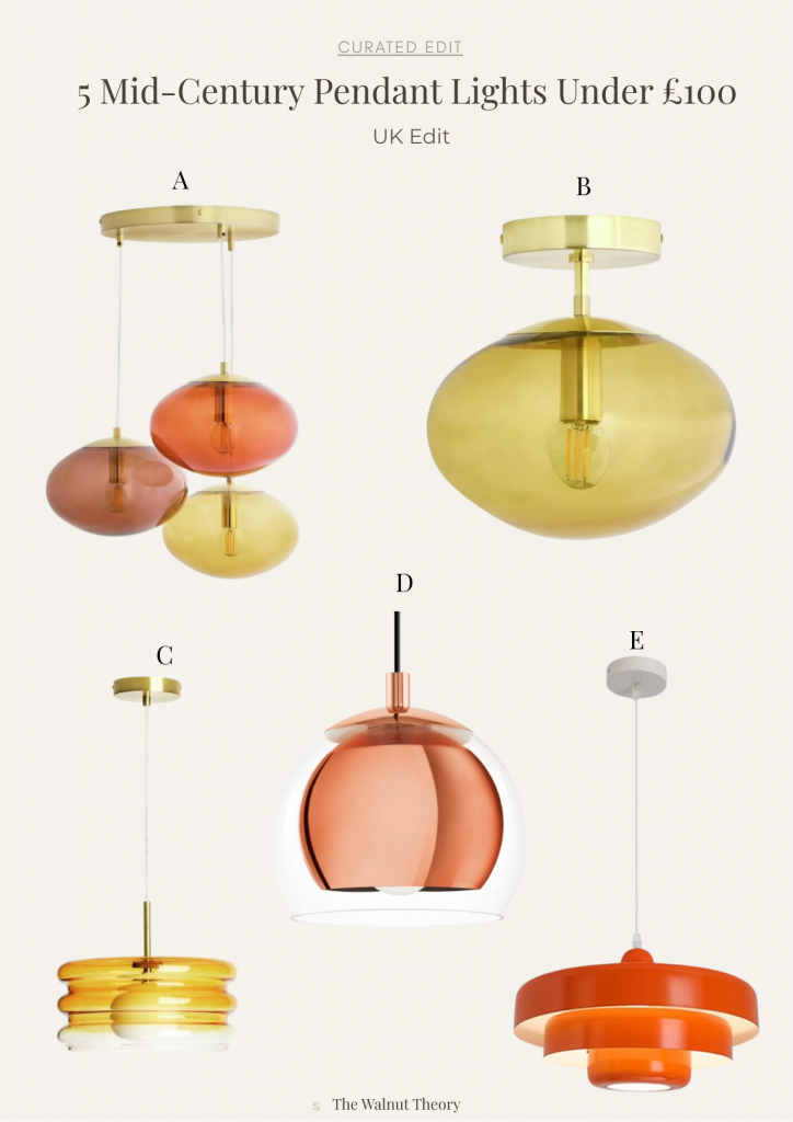 5 Mid-Century Pendant Lights Under £100: A Curated UK Edit brown and beige simple interior mood board doubled sided poster (1)